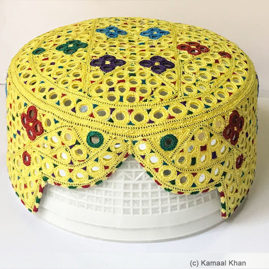 Yellow Bugti Balochi Cap or Sindhi Topi MKC-913